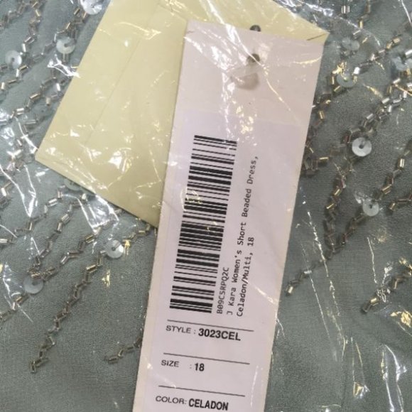 J Kara Women's Flutter Sleeve Hanky Hem Short Cocktail Beaded Dress - Picture 5 of 6